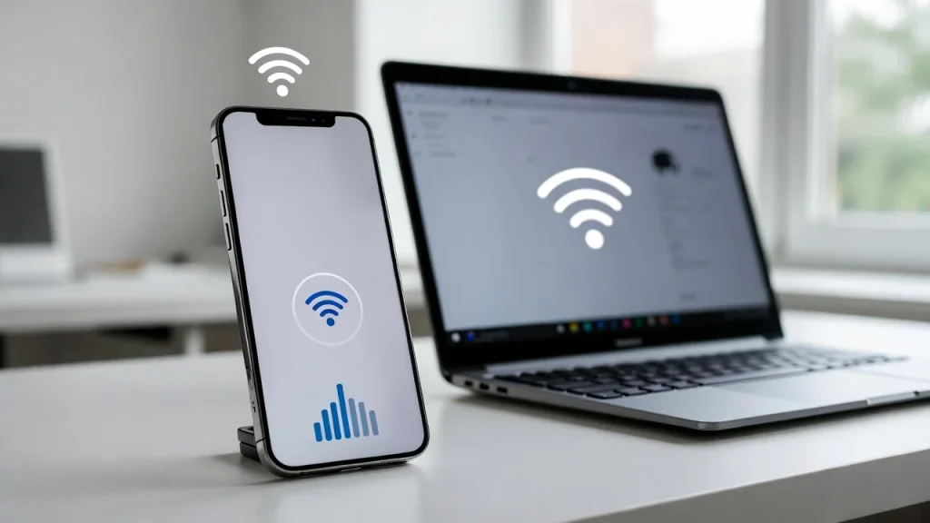 smartphone sharing internet with a laptop